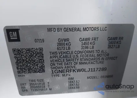 2020 Chevrolet Traverse Ls из США, поврежденный, VIN 1GNERFKW0LJ117289